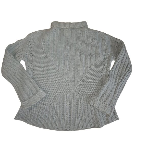 Hand Knit Sweater Pullover Tequila Solo Gray Merino Wool Ribbed Knit Mock Neck - Picture 4 of 15